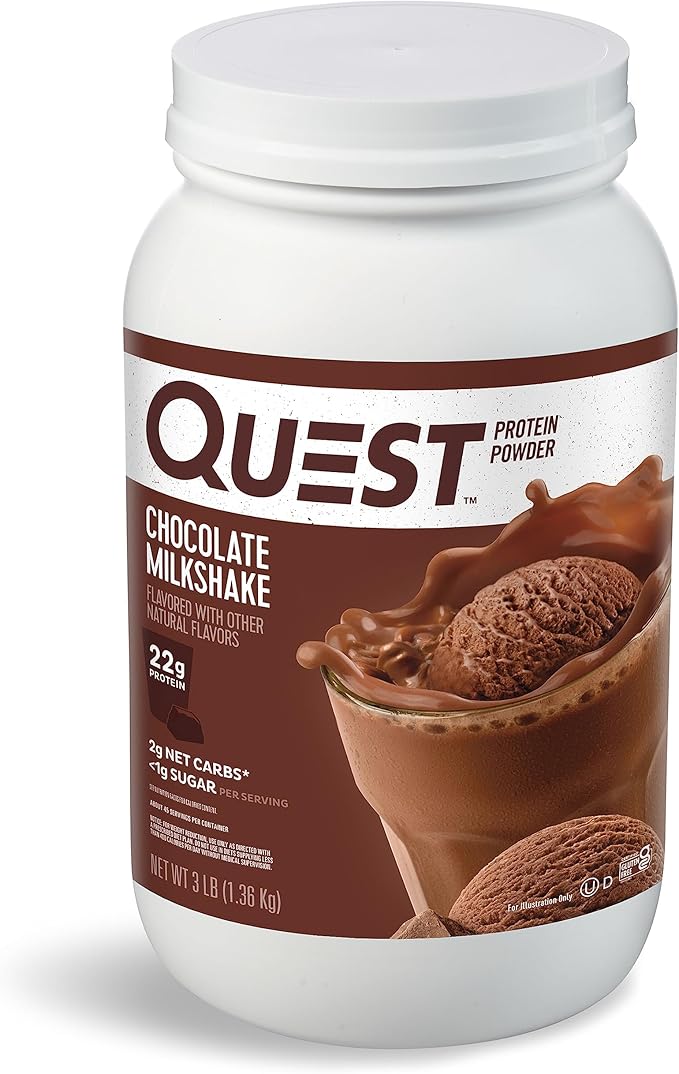 Quest Nutrition Chocolate Milkshake Protein Powder, 22g Protein, 1g Sugar, Low Carb, Gluten Free, 3 Pound, 43 Servings