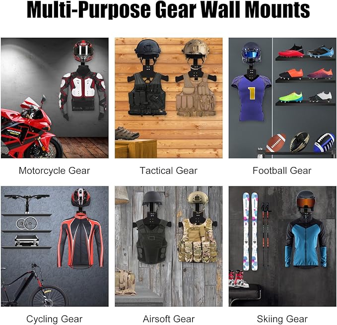 Tactical Gear Stand, Supports 100 LBS Wall Mounted Police Gear Rack, Heavy-Duty Body Armor Stand, Solid Wood Airsoft Plate Carrier Hanger, Motorcycle Helmet Holder Wall Mount