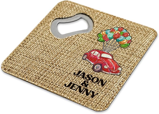 Smile Art Design Family Couple Names Custom Drink Coaster Bottle Opener Burlap Material Car Design Personalized Prints Personalized Gifts House Warming Rustic Decor Style9