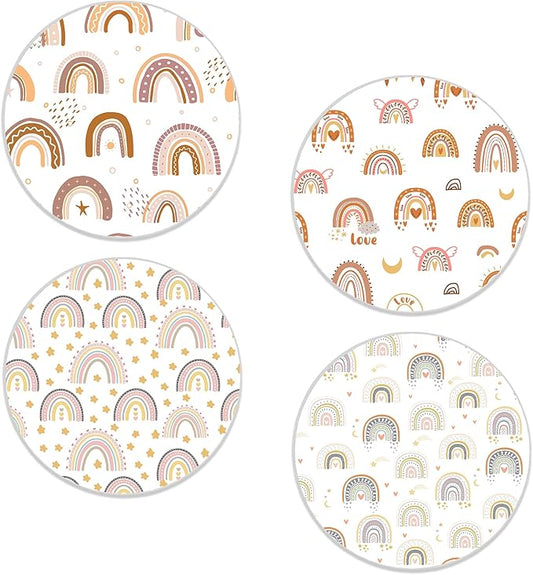 Drinks Coasters Set of 4, Boho Rainbow Round 4" Cup Coasters, Absorbent Ceramic Stone Coasters with Cork Base, Cute Coasters for Table Home Décor, Ideal Gifts for Women Men