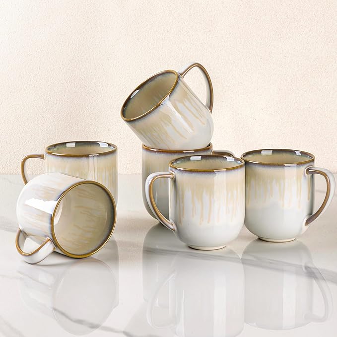 LERATIO 12OZ Ceramic Coffee Mugs Set of 6, Large Porcelain Coffee Cups With Large Handle For Latte,Cappuccino,Milk,Cocoa,|Dishwasher&Microwave Safe Mug Sets,Ideal for Man,Woman,Dad, Mom