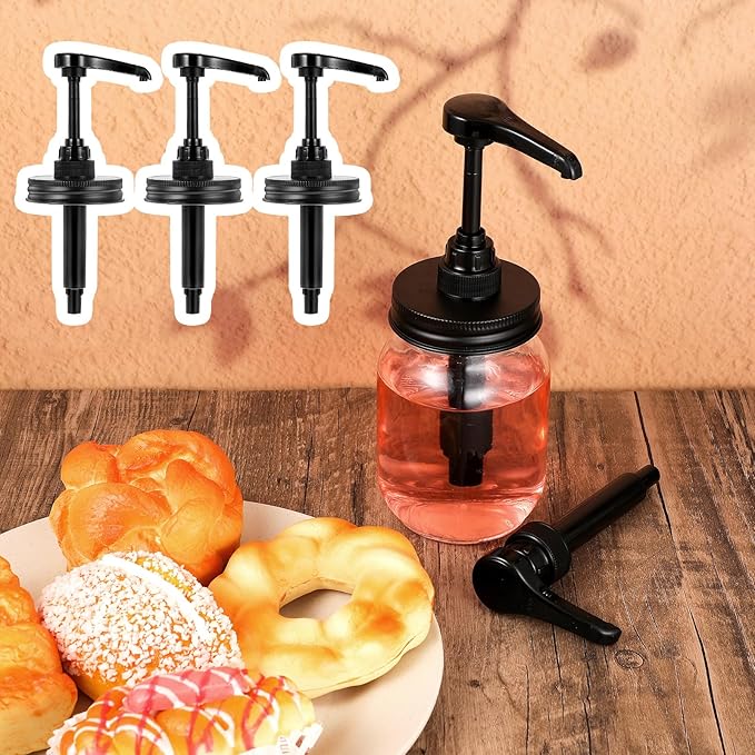8 Pack Mason Jar Syrup Dispenser Pump Lids Coffee Syrup Dispenser for Regular Mouth Mason Jar Rustproof Plastic Pump for Honey, Liquid Condiments, Ketchup, Coffee Glaze