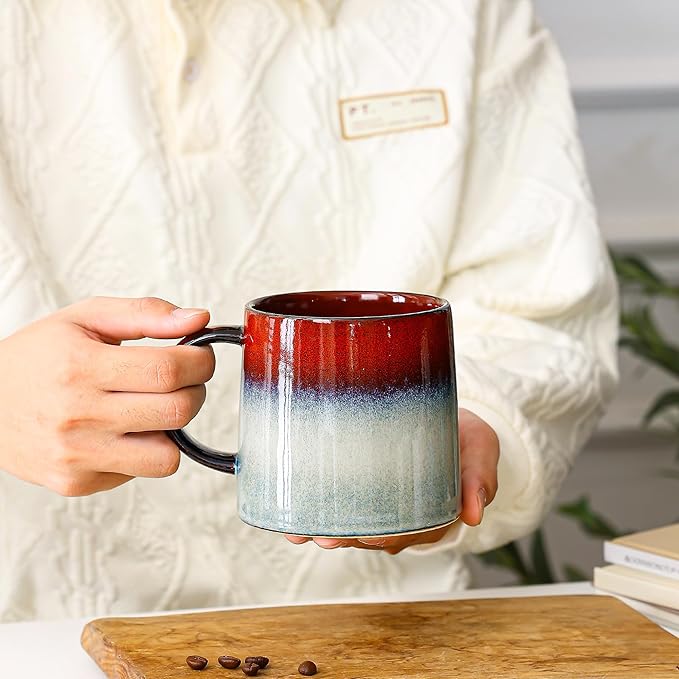 Mkour 20oz Large Ceramic Coffee Mugs, Handmade Cup, Big Tea Cups with Large Handle for Office and Home, Microwave and Dishwasher Safe (Ink Red)