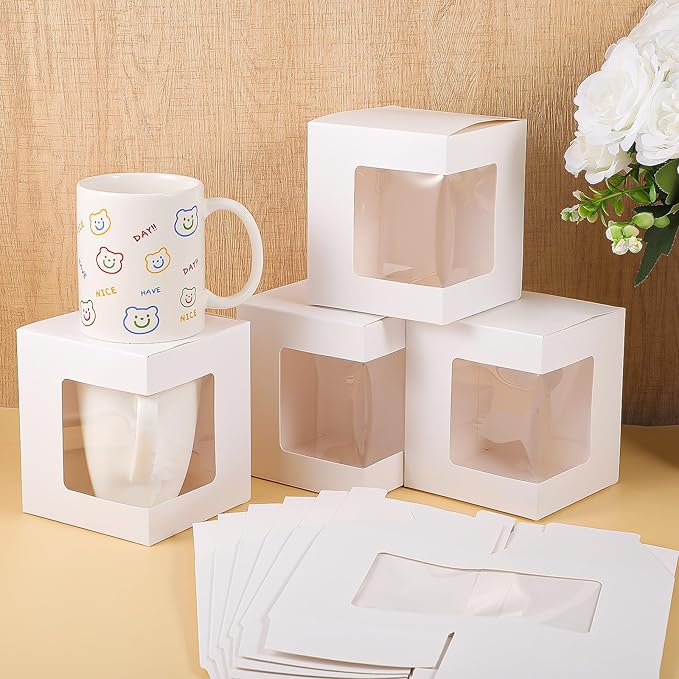 36 Pack Mug Boxes for Gifts Coffee Mugs Boxes Gift for Shipping Sublimation Transparent Wine Glass Gift Packaging Box for Blanks 11oz, 12oz, 15oz Wrapping(White)
