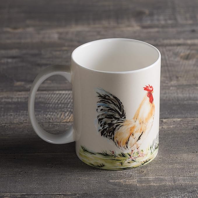 Maison d' Hermine Coffee Mug with Handles Fine Bone China Mugs Pack of One Tea Cups for Hot Beverages Cappuccino Latte Home Restaurant Office Perfect for Gift (Campagne - Coq, 15 Ounce)