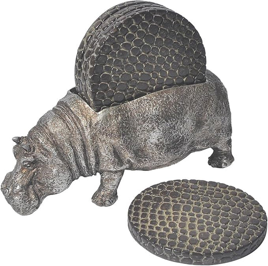 Hippo Coasters Set of 4 Full Size Rustic Coasters，Rustic Lake House Decor，Return to The Ancients Lodge Decor for The Home