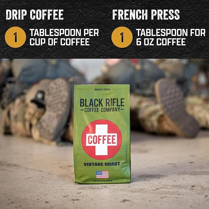 Black Rifle Coffee Company Vintage Roast, 12oz Bag, Ground Coffee Medium Roast - Roasted Blend Made from Arabica Beans - Colombian & Brazilian Beans - Veteran Founded & American Made