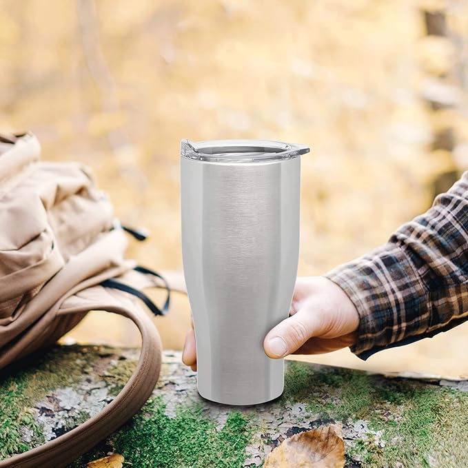DISCOUNT PROMOS Stainless Steel Grip Travel Mugs 27 oz. Set of 10, Bulk Pack - Perfect for Coffee, Soda, Other Hot & Cold Beverages - Silver