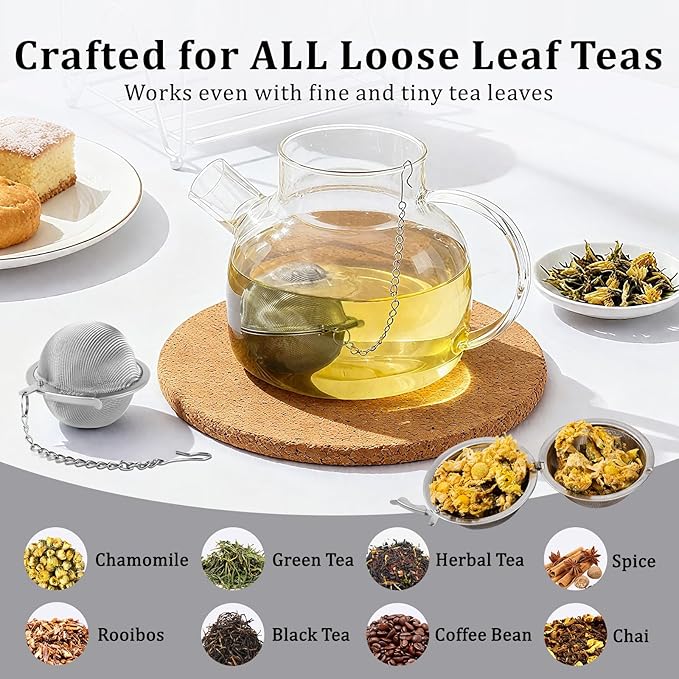 304 Stainless Steel Tea Strainers for Loose Tea Infuser Ball, Extra-Fine Mesh Tea Ball, Tea Holder Loose Leaf Tea Steeper, Tea Diffuser for Rooibos, Black Tea, Herbal & Spices (Small x 2)