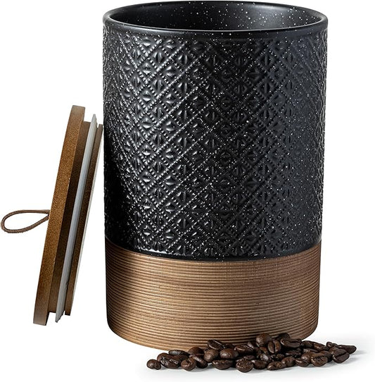 Large Jar with Lid, Ceramic Coffee Container with Airtight Lids, Food Storage Containers, Kitchen Canisters for Countertop Coffee Bar Accessories Weeding Gift - Black & 64 fl.oz
