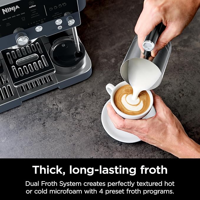 Ninja Luxe Café Premier Series, Espresso Machine, Drip Coffee Maker & Rapid Cold Brew, Integrated Grinder, Assisted Tamper, Hands-Free Frother, for Cappuccinos & Lattes, Cyberspace, ES601CY