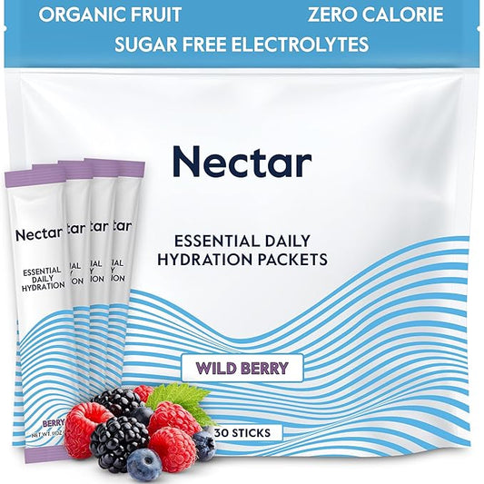 Nectar Hydration Packets - Electrolytes Powder Packets - No Sugar or Calories - Organic Fruit Liquid Daily IV Electrolytes Powder for Clean Dehydration Relief and Rapid Rehydration (Berry 30 Pack)