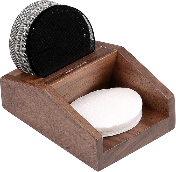 Normcore Espresso Filter Holder and Organizer, Holds 5 Puck Screens, Compact Countertop Storage for Paper Filters and Diffuser Screens, Genuine American Walnut Wood