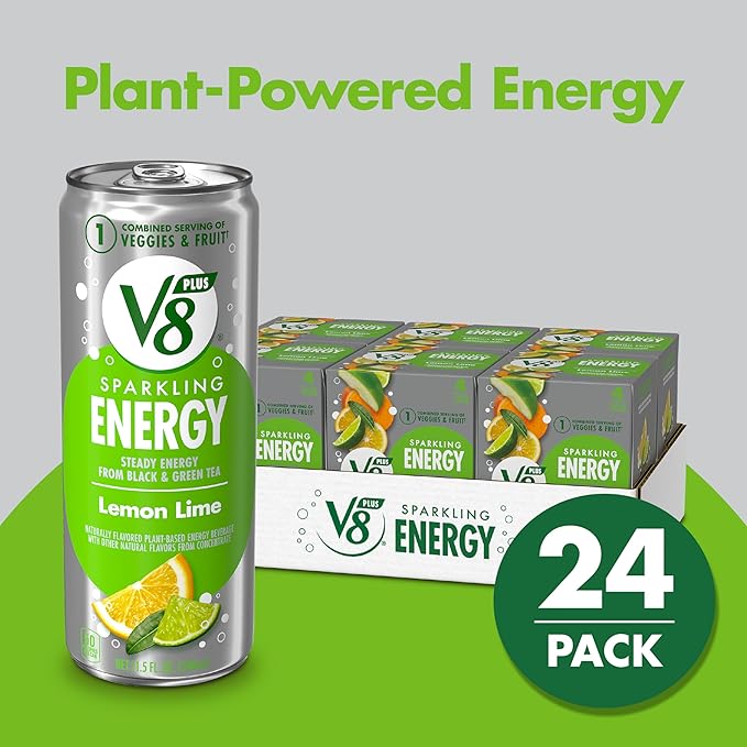 V8 +ENERGY Lemon Lime Energy Drink, Made with Real Vegetable and Fruit Juices, 11.5 FL OZ Can (6 Packs of 4)
