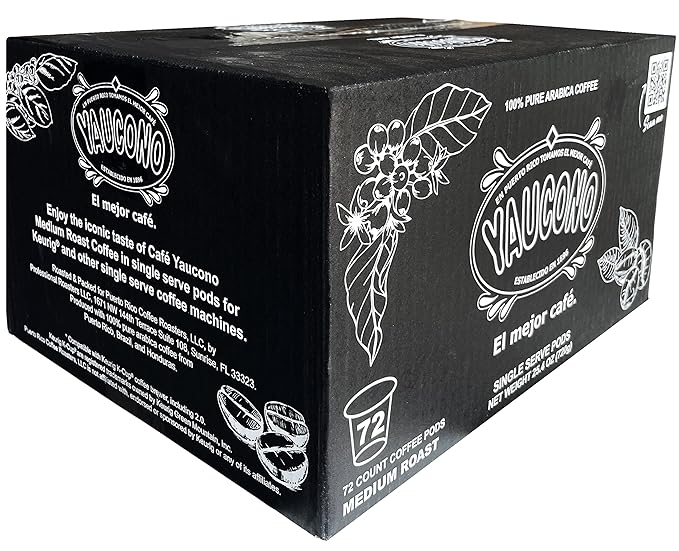 Yaucono Ground Medium Roast Arabica Coffee Single-Serve Pods, 72 Count, Compatible with Keurig K Cup Brewers