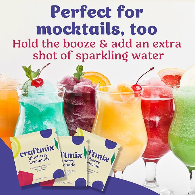 Craftmix Blueberry Lemonade Mix, 12 Packets, Easy Powder Drink with Real Fruit, Low-Sugar, Vegan, Low-Carb, Non-GMO, Dairy-Free, Gluten-Free, Flavored Water Enhancer, On-the-Go Water Flavoring Packets