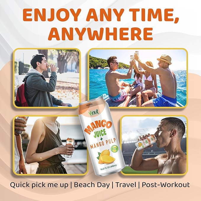 Vinut 100% Mango Juice with Pulp (16.57 fl oz, Pack of 12), No Sugar Added, All Nature Mango Juice, Not From Concentrate, Gluten Free, GMO-Free, High Calcium, Iron