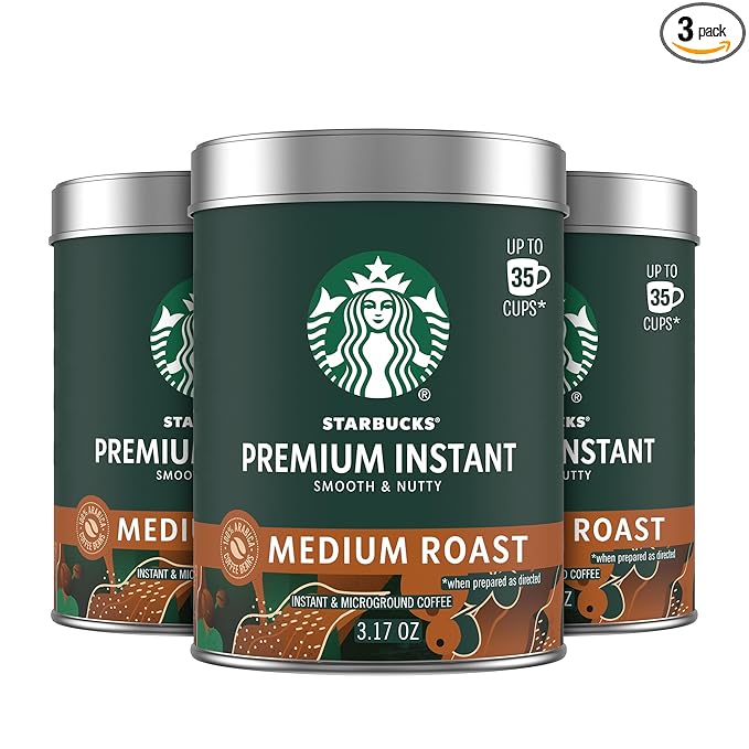 Starbucks Premium Instant Coffee, Medium Roast Coffee, Arabica Beans, Three 3.17 oz Tins