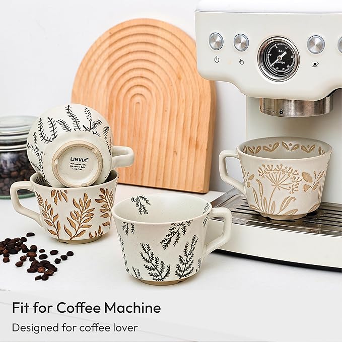 LINVIA Ceramic Coffee Mug, 12 oz Novelty Unique Teacup with Handle, Stoneware Cup for Tea Mocha Latte Cappuccino Espresso (Leaf)