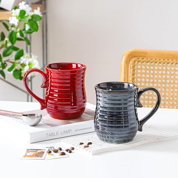 21 oz Large Ceramic Coffee Mugs, Handmade Cup with Large Handle, Big Tea and Coffee Cups for Office and Home, Microwave and Dishwasher Safe (Blue Green)