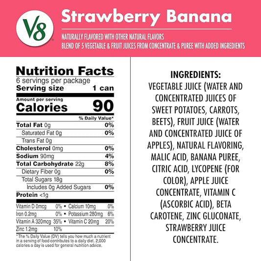 V8 Strawberry Banana 100% Fruit and Vegetable Juice, 8 fl oz Can (6 Pack)