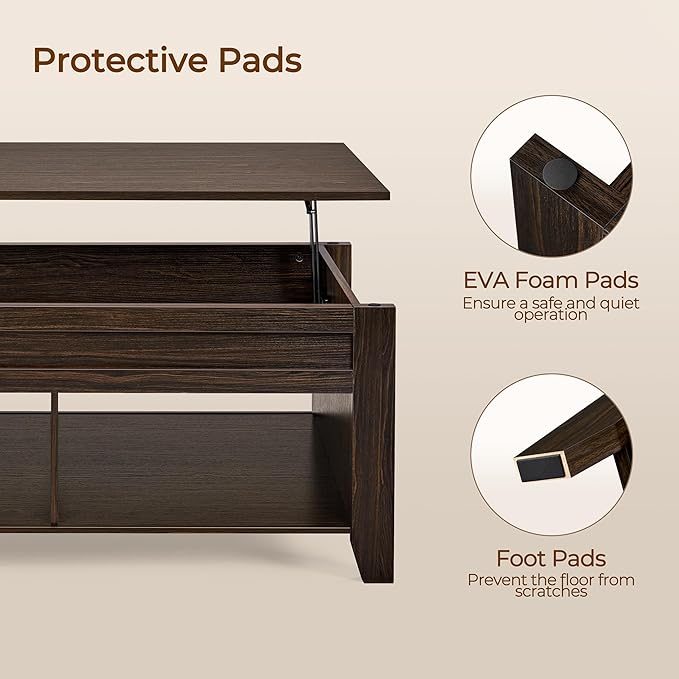 Yaheetech Lift Top Coffee Table with Hidden Storage Compartment & Seperated Lower Shelf, Lift Up Coffee Table, Rising Tabletop Dining Table for Living Room, 39.5 in L, Espresso