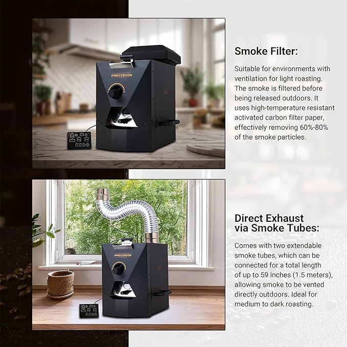 1Pound Electric Coffee Roaster for Home Use, Automatic Roasting And Easy Operation, With A Smoke Filter(Suitable for light roasting), 2 Chimney Tube, And Chaff Collector.