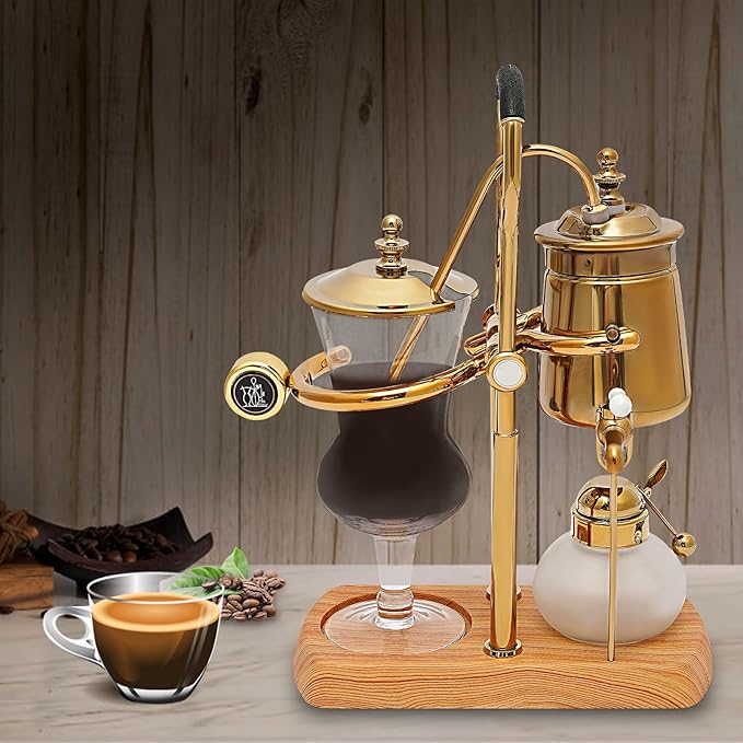 Belgian Belgium Luxury Royal Family Balance Syphon Siphon Coffee Maker Vacuum Brewing System, Vintage Classic Retro Luxury Exquisite Design Coffee Maker 400 ml (Gold)
