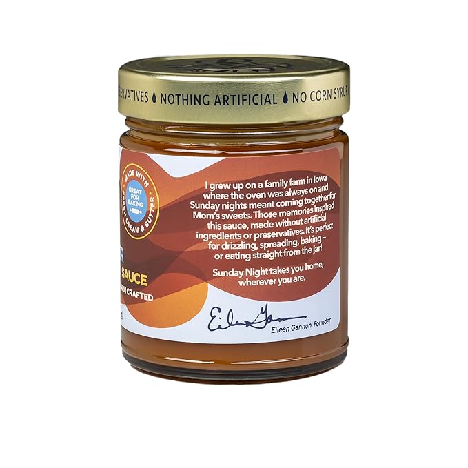 Sunday Night Foods Sea Salt Caramel Sauce, Smooth Buttery Dessert Topping, Made with Fresh Cream and Butter, Contains Milk, Gluten Free, 10oz