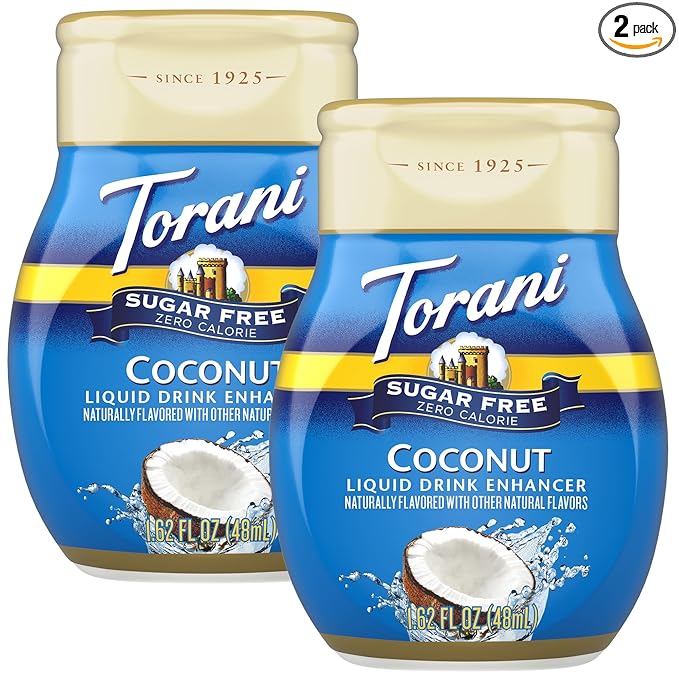 Torani Sugar Free Coconut Liquid Drink Enhancer, Water Flavoring 2-Pack, 1.62 Oz Ea