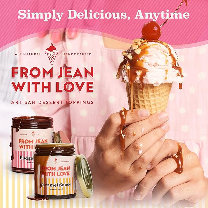 From Jean with Love Caramel Dessert Sauce – All-Natural, Handcrafted with Locally Sourced Ingredients, Rich & Creamy Caramel Flavor, No Preservatives, Perfect for Ice Cream, Pancakes & More– 10 oz Jar