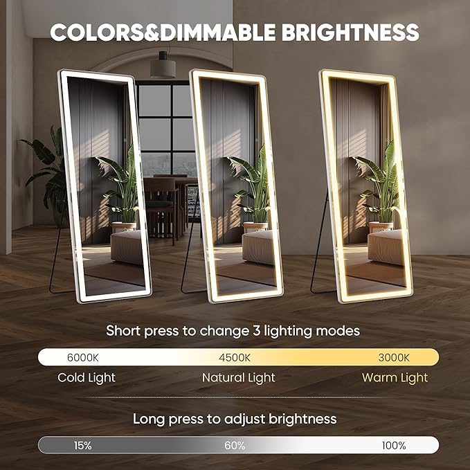 NEWBULIG Full Length Mirror, Upgraded Body Wall Mirrors with Shatter-Proof Glass, Floor Standing Mirror, Home Wall Decor