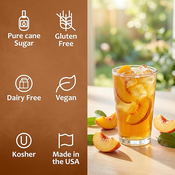 Syruvia Peach Tea Flavored Syrup for Drinks, Cocktails, Lemonades, Iced Teas and Desserts – 25.4 fl oz