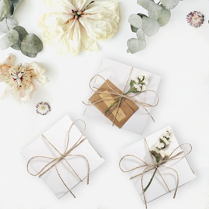 Frantis White Gift Boxes 20 Pack 6x6x4 inch Small Gift Box with Lids for Weddings, Christmas, Ornaments, Bridesmaid Boxes Easy to Assemble Includes 24 Thank You Stickers