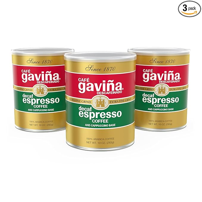 Café Gaviña Decaf Espresso Roast, Extra Fine Ground, 100% Arabica, Dark Roast, 3 x 10 oz Cans