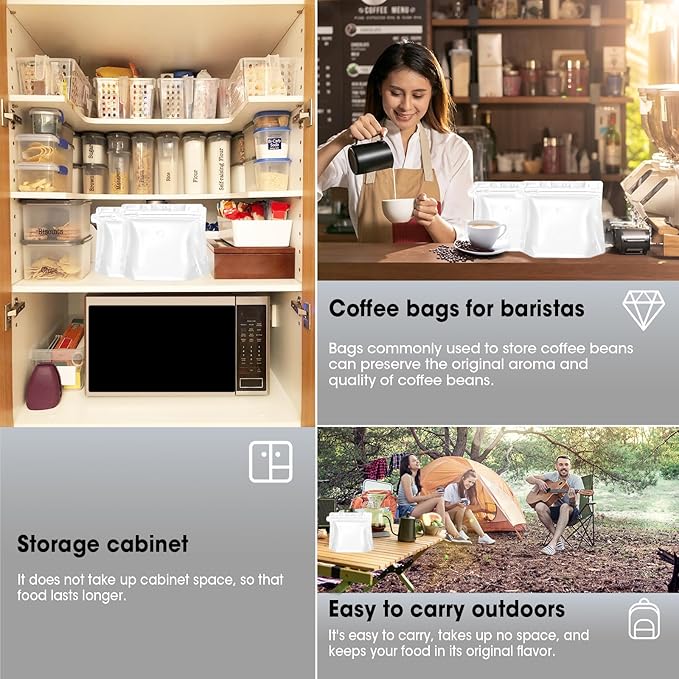 16oz 1lb 60pcs Coffee Bags with Valve,Vented Coffee Bag Barrier Bag Store Bags Coffee Packaging Storage Pouches Stand-up Bag for Food Diamond Shaped Need to Use Heat Sealing Machine（White）