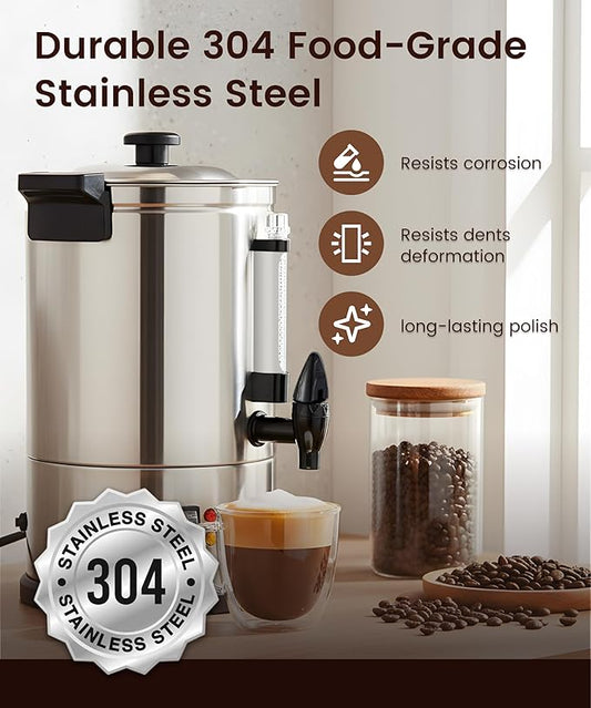 AZZO KITCHEN Commercial Coffee Maker 40-Cup Large Coffee Urn with Percolator Coffee Pot Electric 6L Stainless Steel Fast Brew Hot Water Dispenser for Tea Catering Events Home Office Easy Cleaning