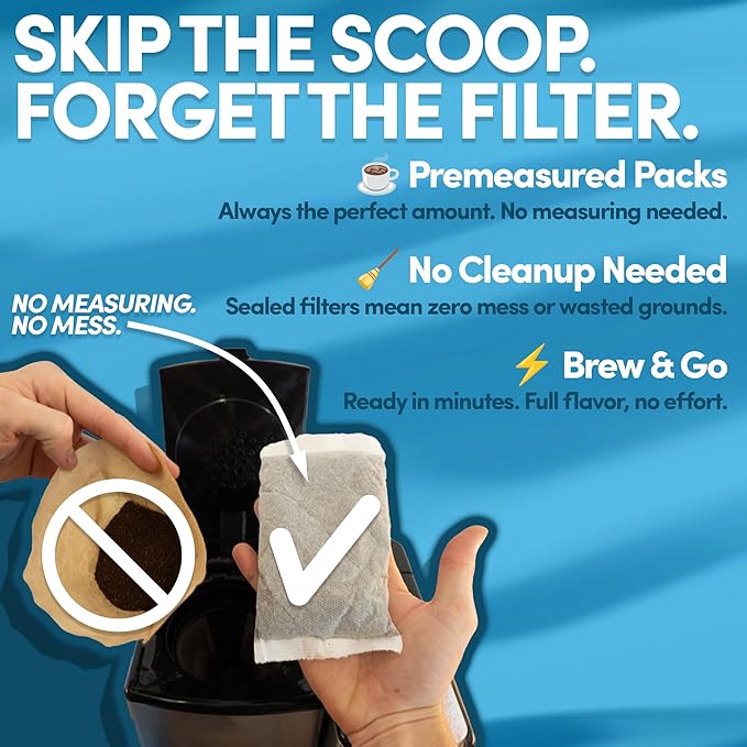 100% Colombian Dark Roast Ground Coffee in Filter Packs | Low Acid Mold Free Premeasured Pouches | Bulk Packets | Gourmet Powder Bags for 10–12 Cup Drip Maker | Highest Rated Individual Coffee