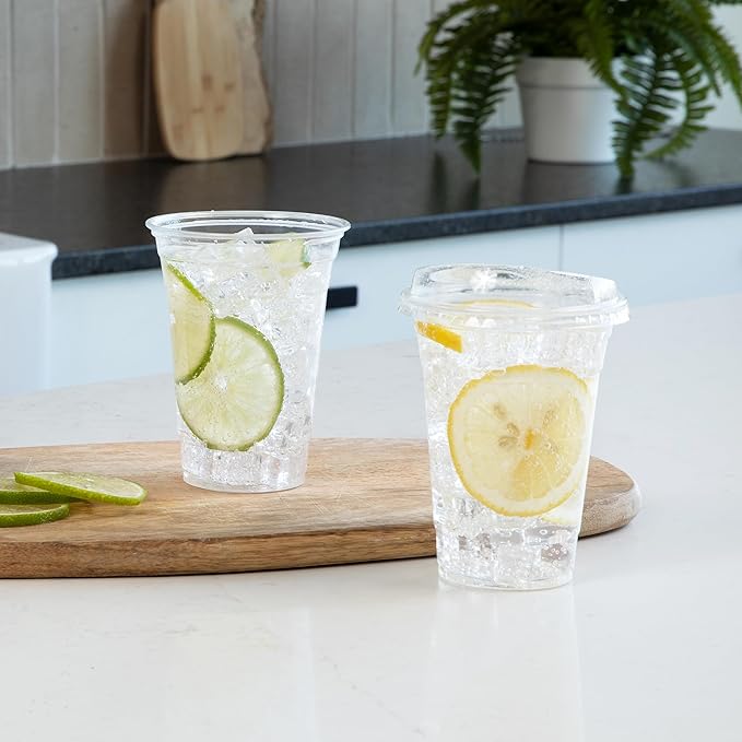 Prestee 200 Pack 16 oz Clear Plastic Cups - PET Plastic Cup Set for Weddings and Parties - Durable Disposable Cups for Drinks, Water, Beer and Cocktails - Clear and Crisp Party Glasses in Bulk
