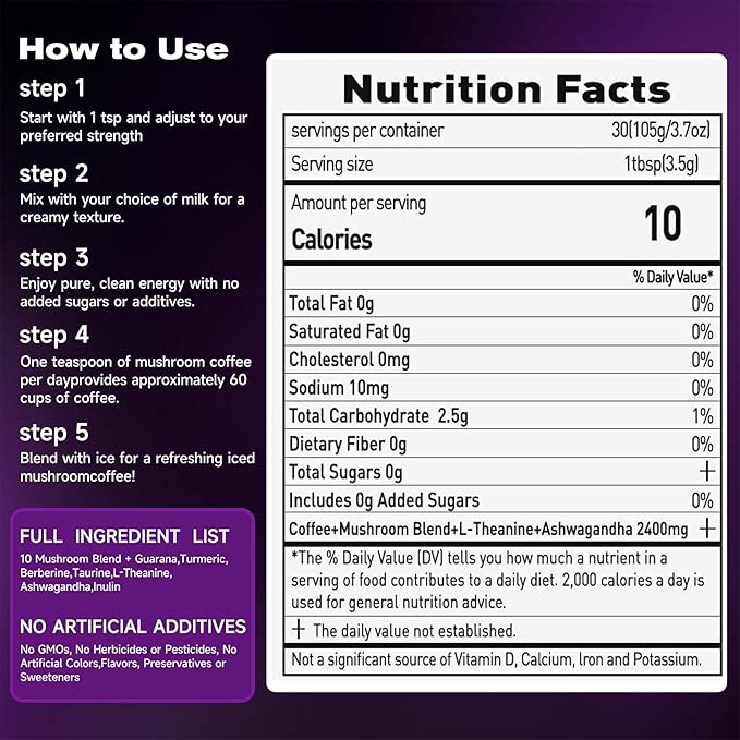 SUNDAFONE Mushroom Coffee 12 Adaptogenic Instant Coffee