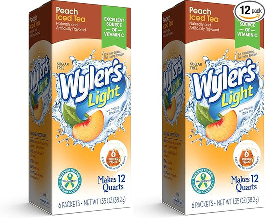 Wyler's Light Pitcher Packs, Water Drink Mix,Peach Iced Tea,6 Pitcher Packets (Pack of 2)