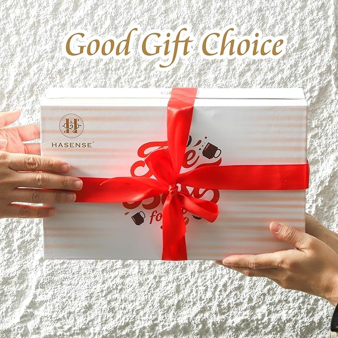 HASENSE Coffee Mugs Gift Set, 20oz Ceramic Mugs Set of 2 with Handle, Glaze Coasters & Spoons in Storage Box,Perfect Valentine‘s Day Gift for Coffee Tea and Cocoa, White