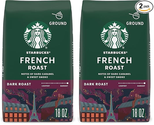 Starbucks Ground Coffee,Dark Roast Hot or Iced Coffee,French Roast,18 oz,(Pack of 2)