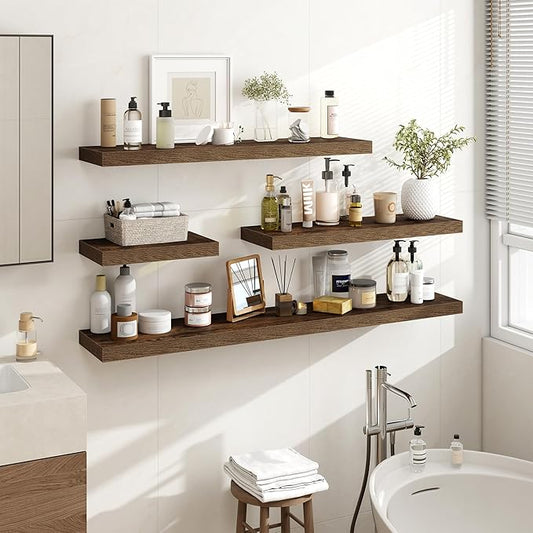 48 Inch Floating Shelves, 48"x9.25"x1.5" Inch Deep Floating Shelves for Wall, Wooden Shelves for Bathroom, Bedroom, Living Room, Brown, 1 Piece