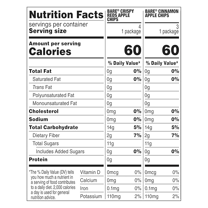 bare Baked Crunchy Apple Chips, 2 Flavor Variety, 0.53oz Snack Bags (7 Pack)