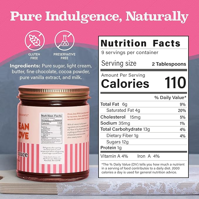 From Jean with Love Chocolate Fudge Dessert Sauce – All-Natural, Handcrafted with Pure Ingredients, Rich & Velvety Chocolate Flavor, No Preservatives, Great on Ice Cream, Waffles & More – 9 oz Jar