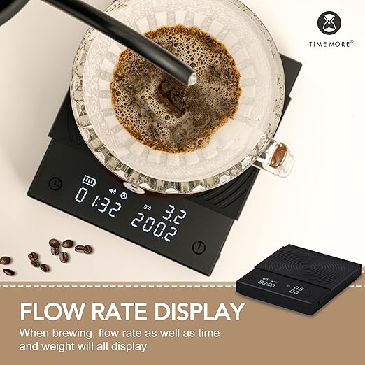 TIMEMORE Coffee Scale Basic 2.0 with Timer,Black Mirror Espresso Scale with Flow Rate Function, 2000g/0.1g High Accuracy, Digital Coffee Scale for Pour Over Drip Coffee, Black