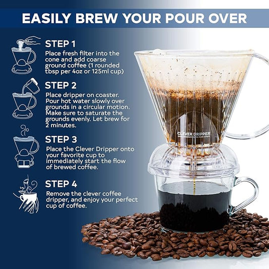 Clever Coffee Dripper and Filters, Large 18 oz| Barista's Choice| Safe BPA Free Plastic|Includes 100 Filters (Clear, 18 oz Large)