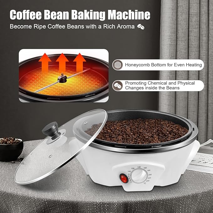Coffee Bean Baking Machine, 110V Electric Coffee Roaster with Timer, 800W Adjustable Temperature Household Coffee Bean Roasting Baking Machine 1.1 Lbs Coffee Roasting Tool for Peanuts, Soybeans, Beans