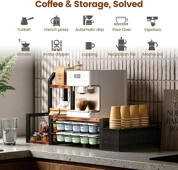 Homeiju Coffee Pod Holder Drawer for K-Cup,2-Tier Nespresso Pods Holder, K Cup Holder Holds 60 K-Cups & 10 Syrup Bottles, Sliding Storage Drawer and Countertop Storage